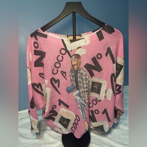 Free People Pink Graphic Crew Neck Sweater